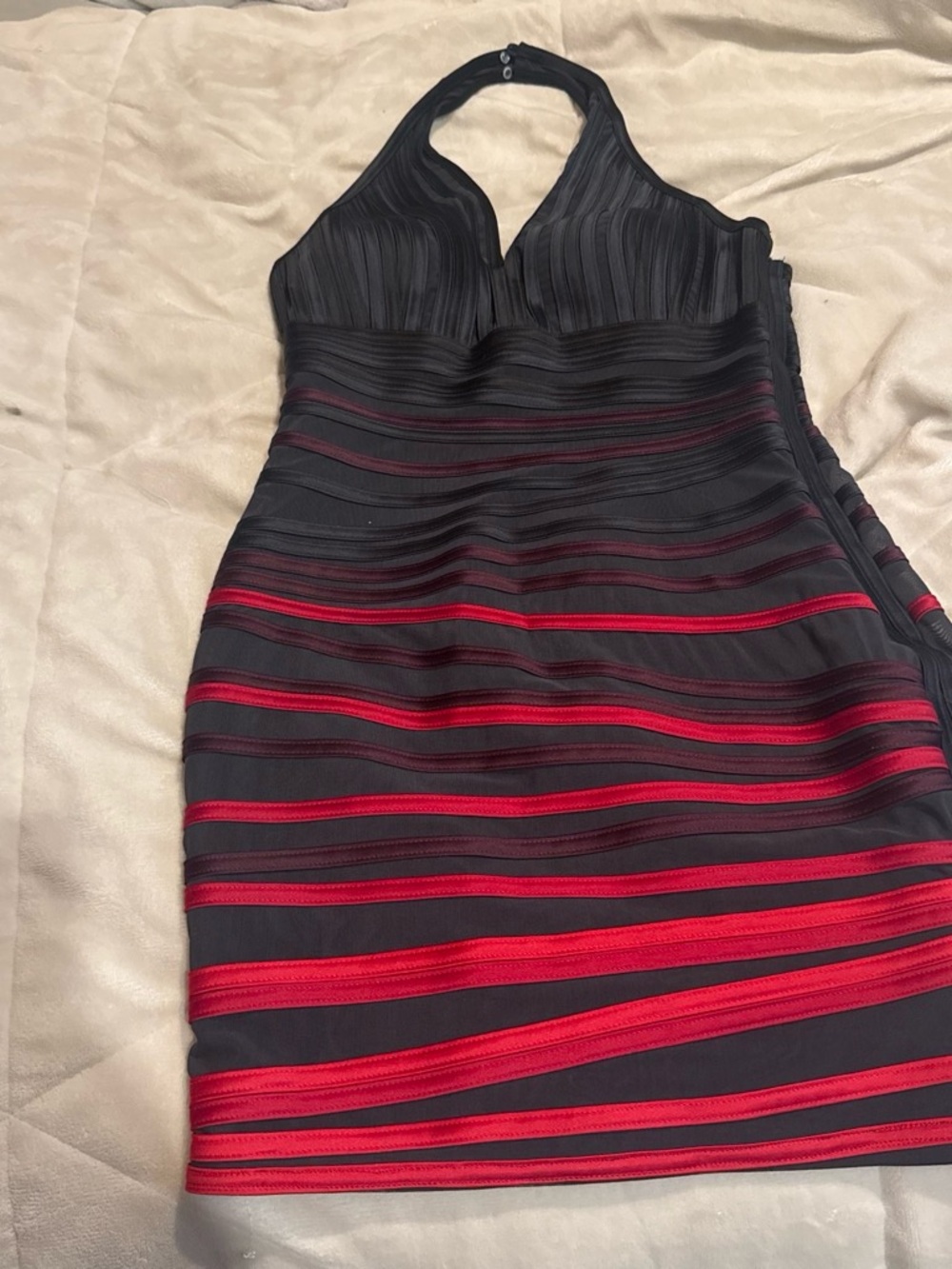 Halston Heritage Black and Red Halter Bandage Mini Dress